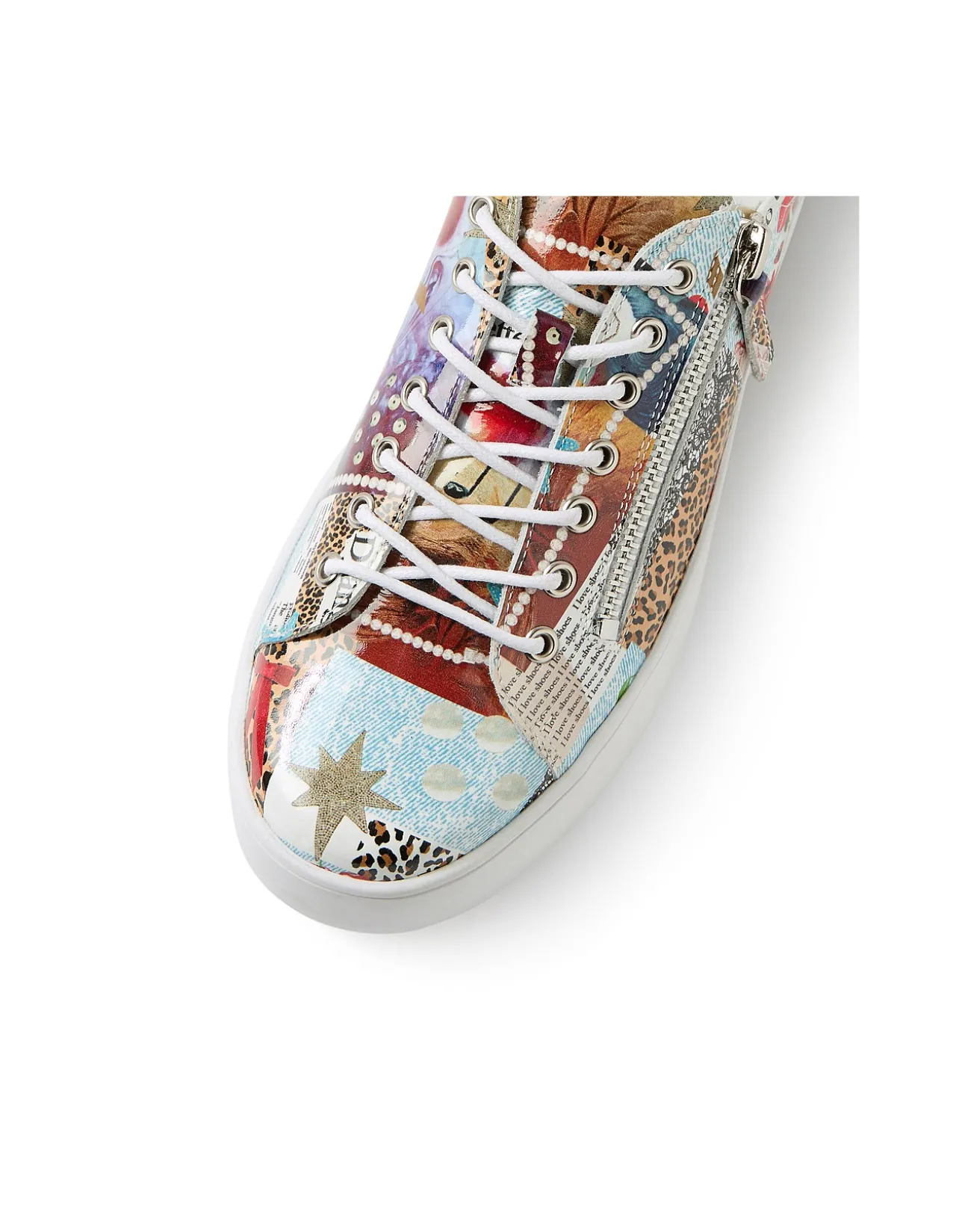 Wolfie Collage Print Platform Trainers