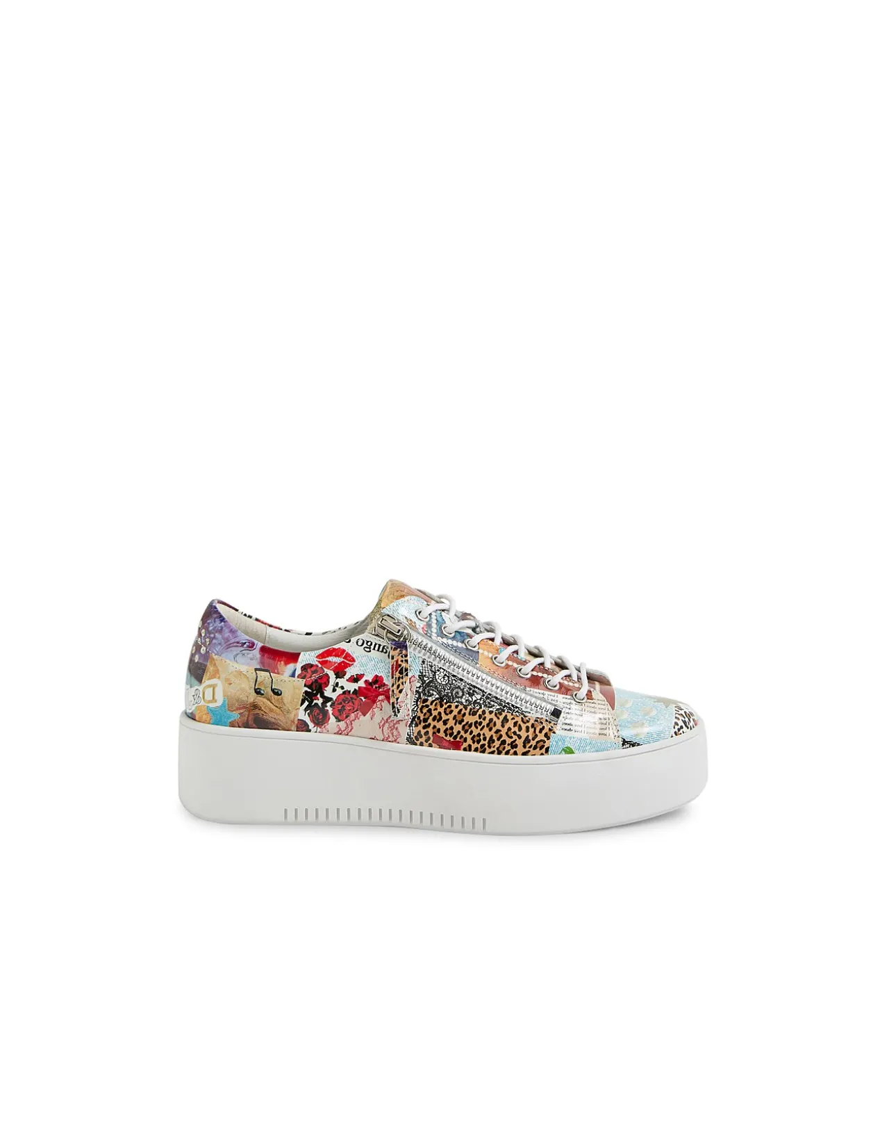 Wolfie Collage Print Platform Trainers