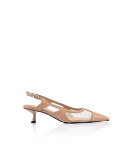 Women's Jamie Croc-Embossed Leather & Mesh Slingback Pump