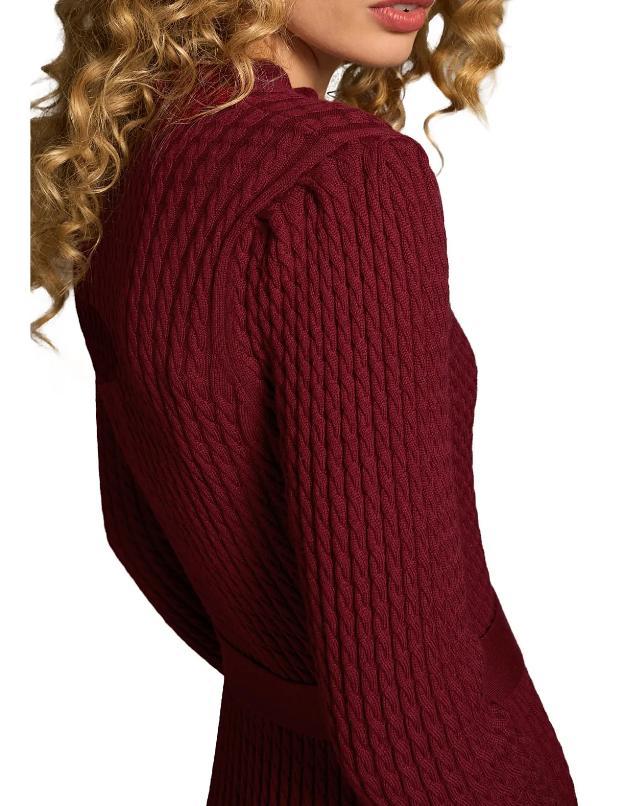 Wool Cable Knit Dress - Claret