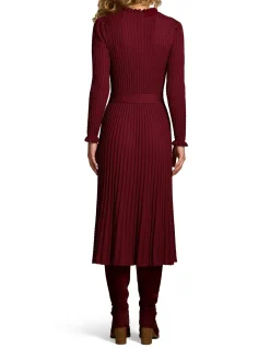 Wool Cable Knit Dress - Claret