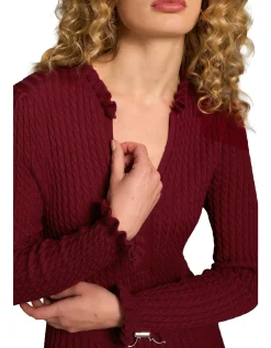 Wool Cable Knit Dress - Claret