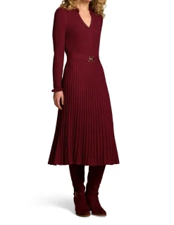 Wool Cable Knit Dress - Claret