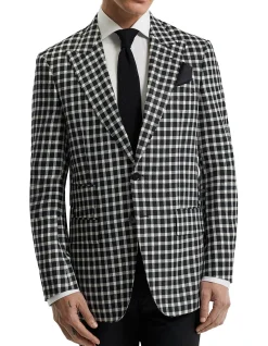 WOOL SILK LINEN CHECK BLAZER