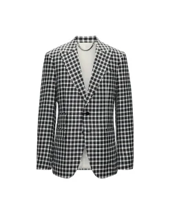 WOOL SILK LINEN CHECK BLAZER