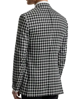 WOOL SILK LINEN CHECK BLAZER