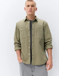 WORKER COLLARED LONG SLEEVE RELAXED FIT 100% COTTON COMFORTABLE SHIRT