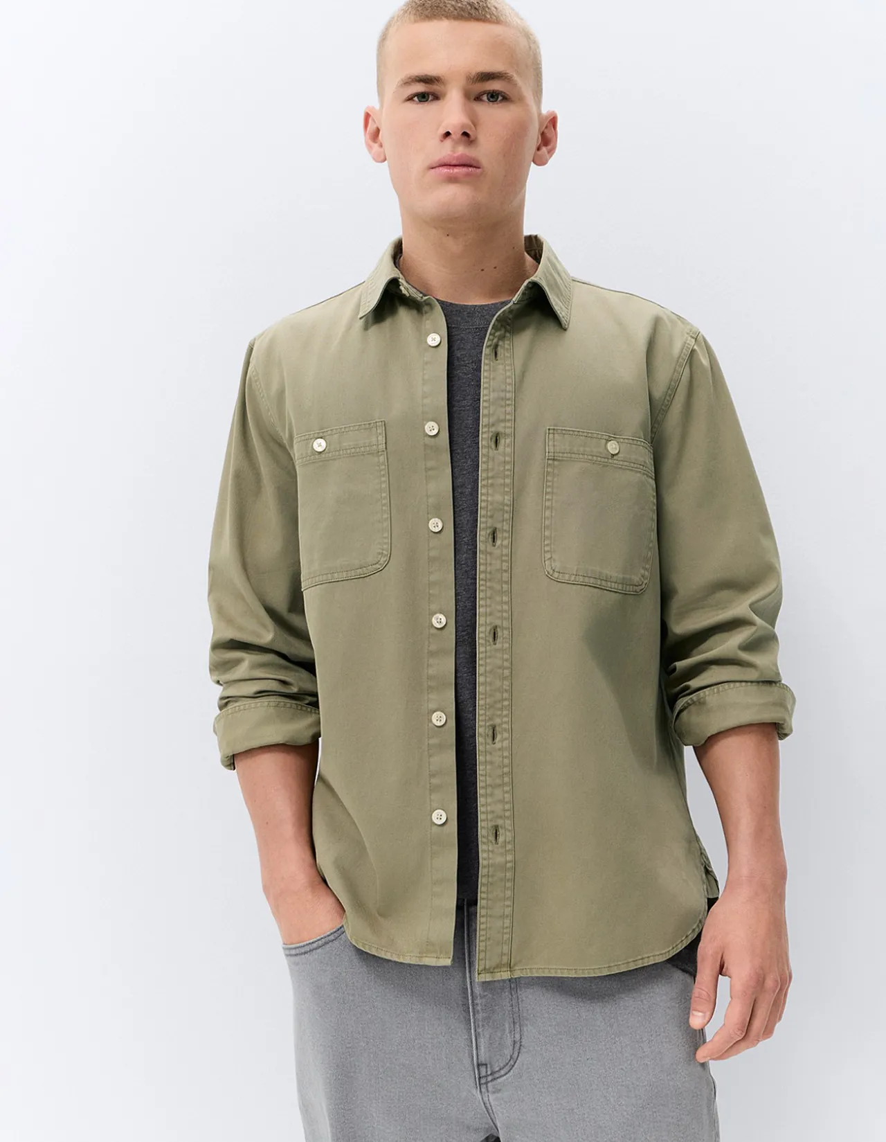 WORKER COLLARED LONG SLEEVE RELAXED FIT 100% COTTON COMFORTABLE SHIRT