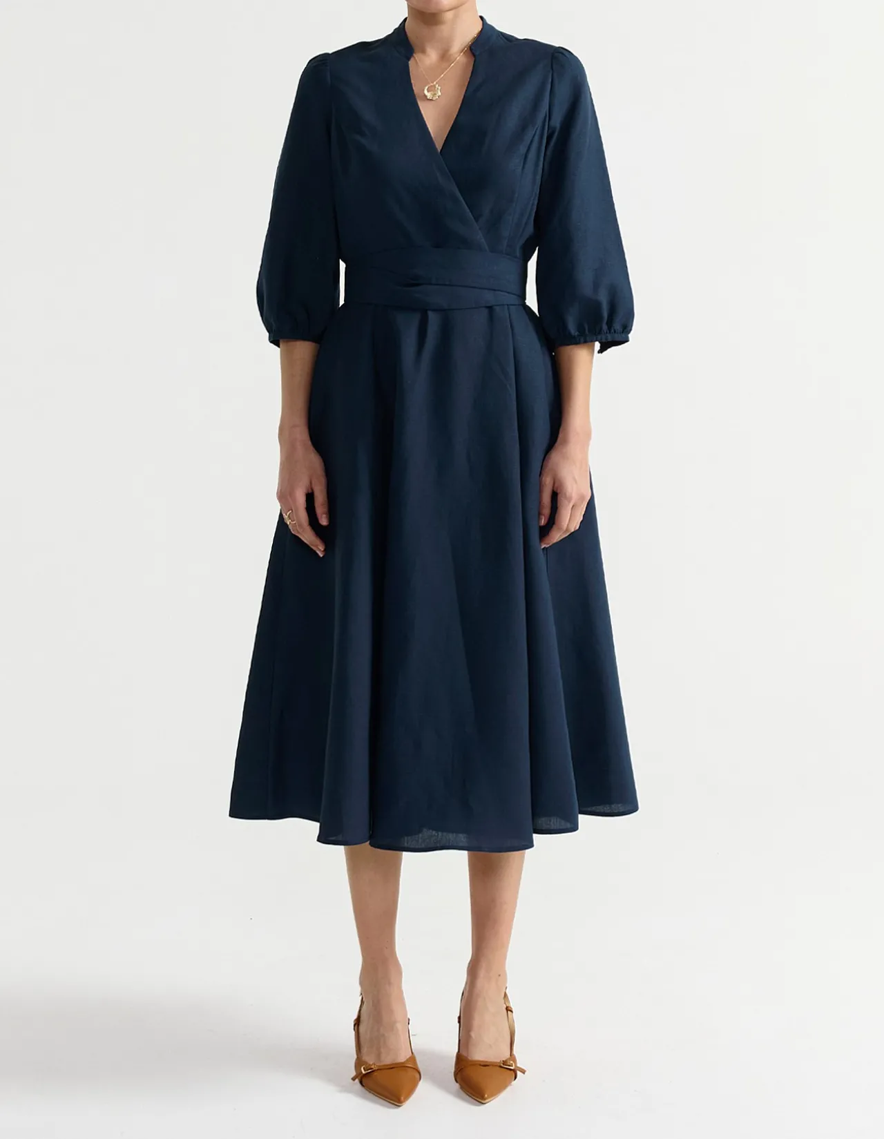 WRAP LINEN BLEND DRESS