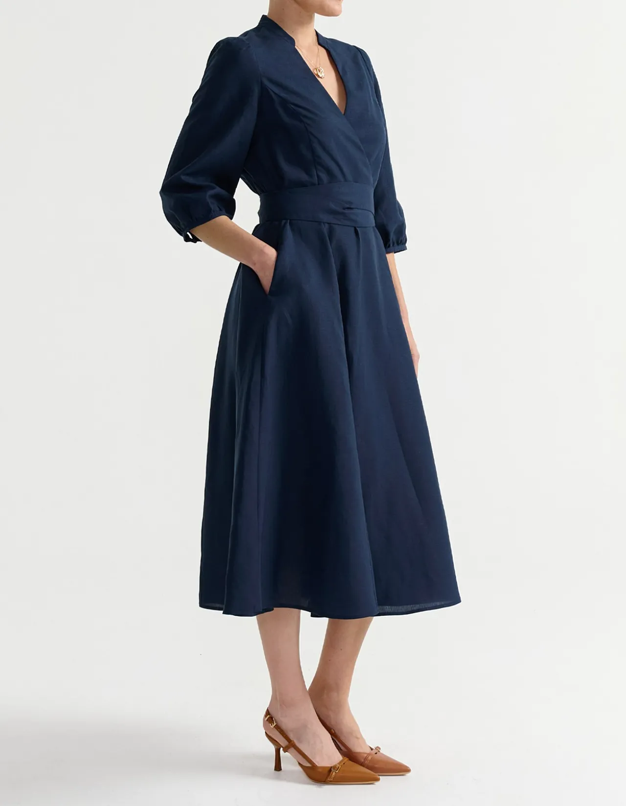 WRAP LINEN BLEND DRESS