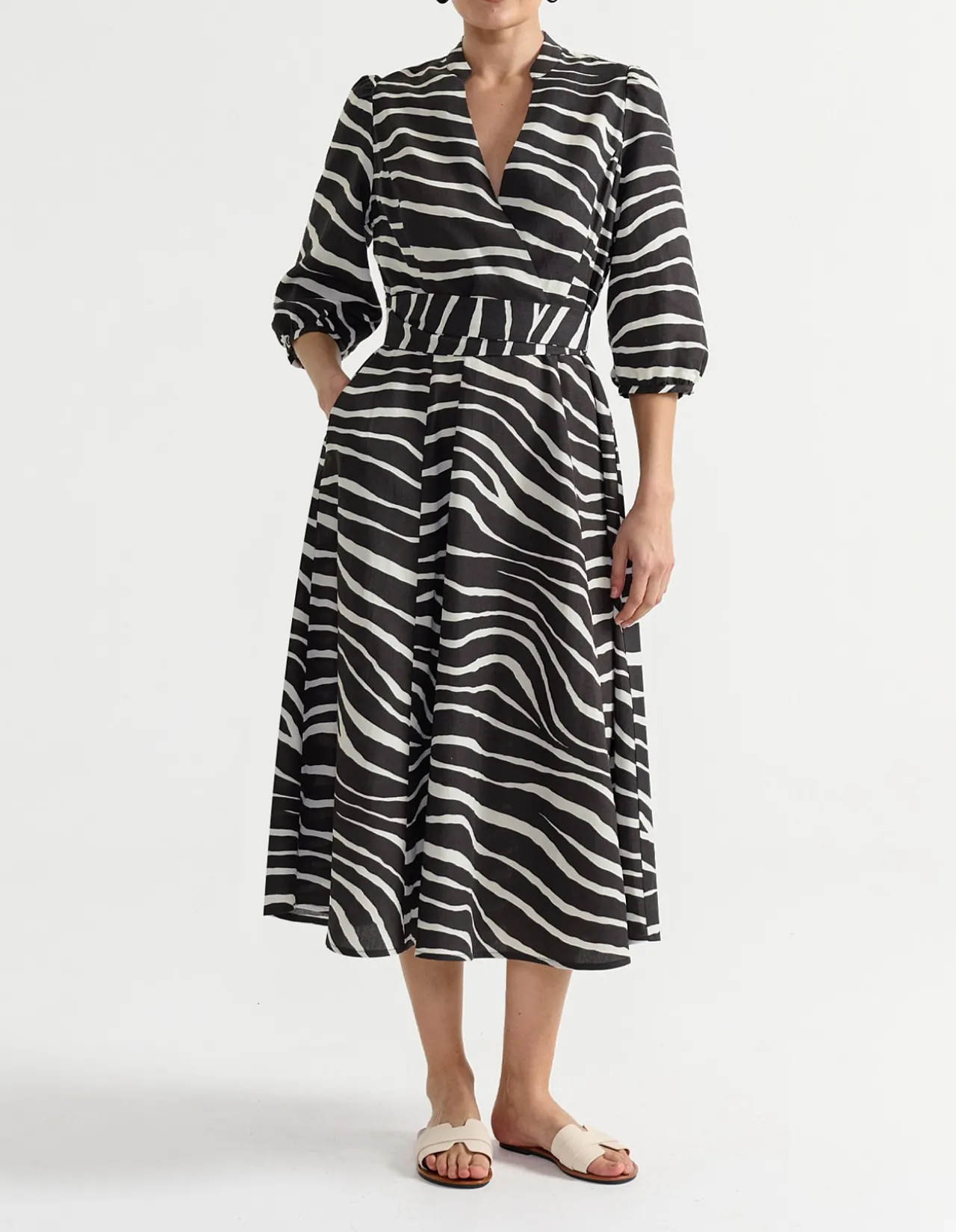 WRAP LINEN BLEND DRESS