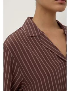 Zayla Silk Stripe Long Sleeve Shirt Cream/Espresso