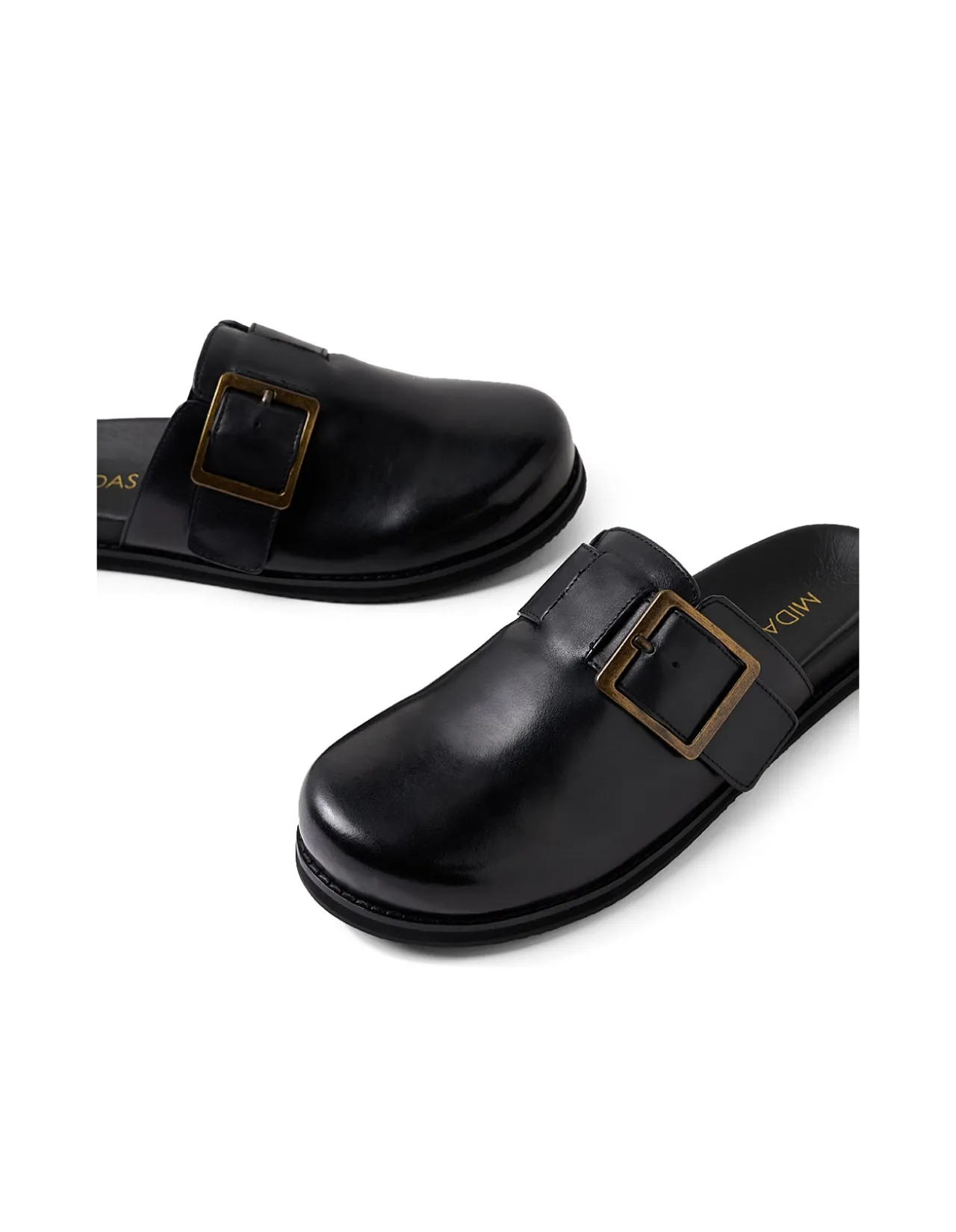 Zebec Buckle Detail Leather Clogs